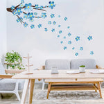 Stickers muraux adhésifs fleurs bleu blanches moderne décoration intérieure chambre salon 90x35cm
