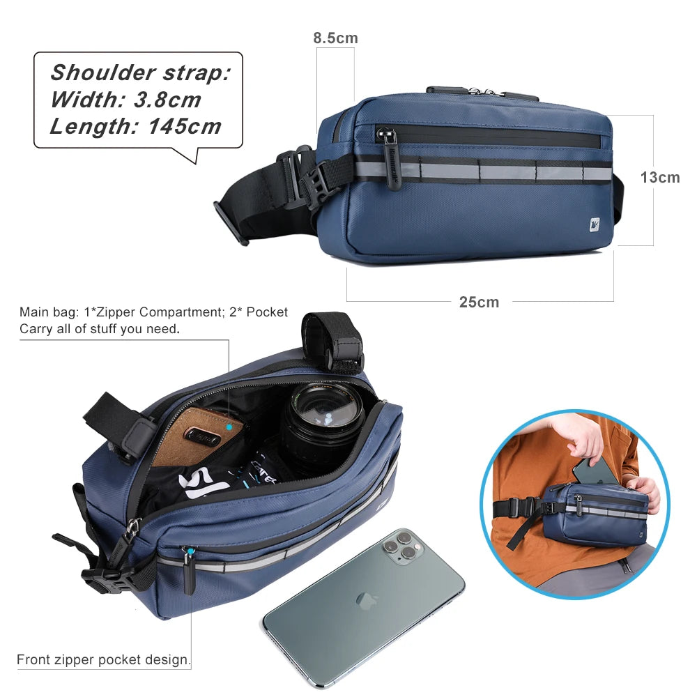 sacoche vélo bleu marine gris étanche bandes réfléchissantes pratique clips compartiment poches sportif