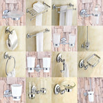 ensemble accessoires salle bain chrome blanc porte savon distributeur brosse wc tasse motif