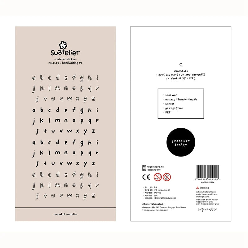 stickers alphabet manuscrit vintage calligraphique orange beige blanc noir semi transparents adhésifs journal scrapbooking