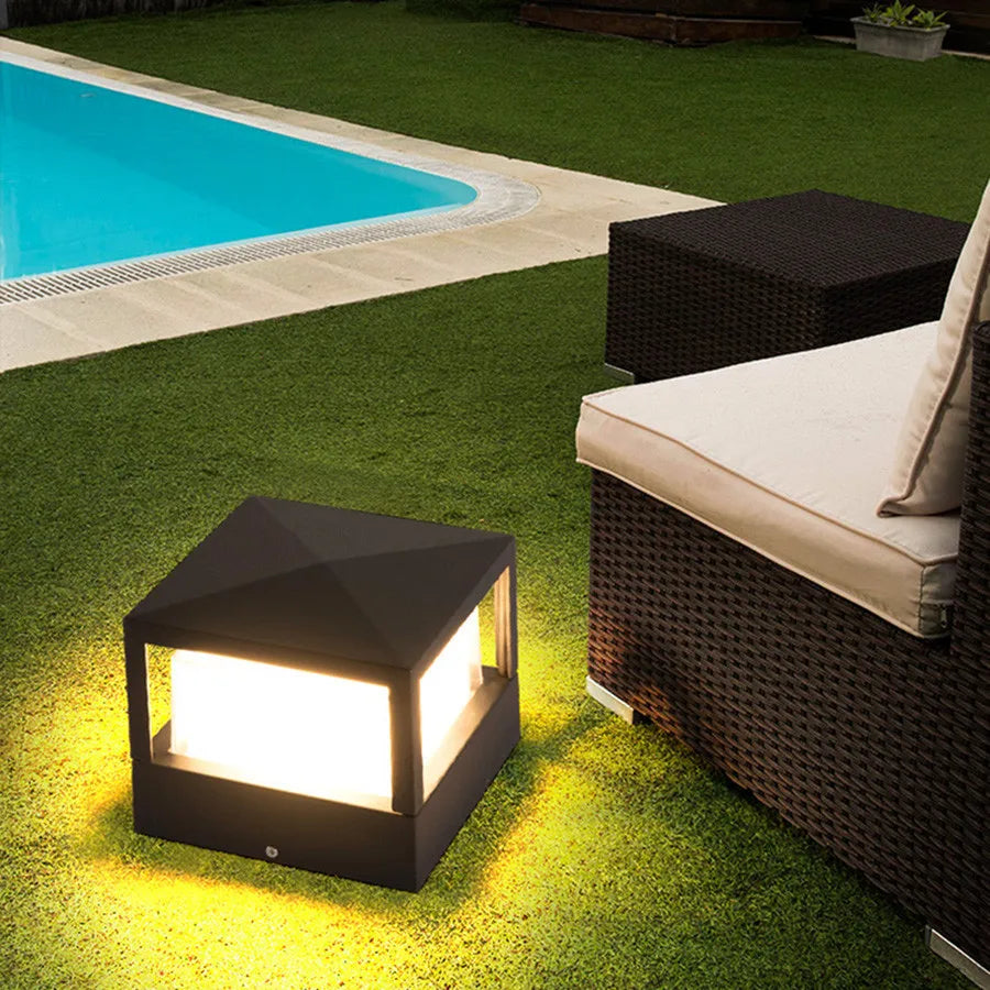 lampe solaire jardin extérieure noire moderne clôture pilier cour led waterproof