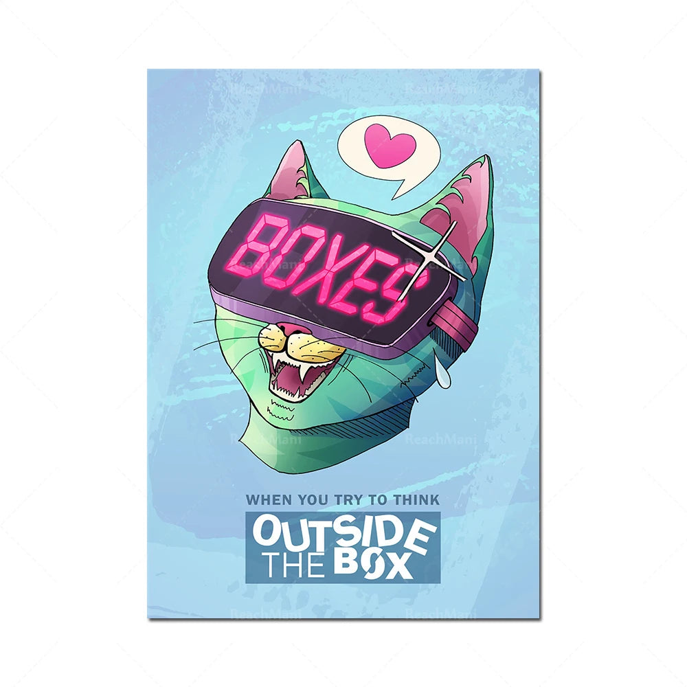 L'image montre un personnage de dessin animé mécanique avec un écran LED affiché sur son corps, et le texte "Quand vous essayez de penser en dehors de la boîte" est placé en bas de l'image.