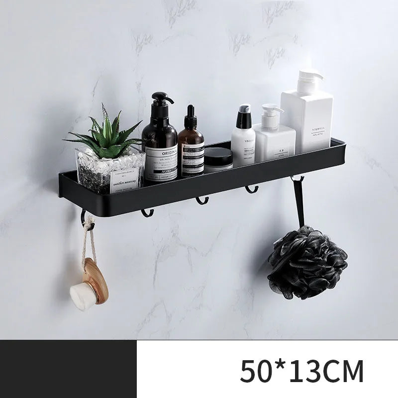 étagère salle bain double niveau murale alliage aluminium noir lisse moderne serviettes pots crèmes