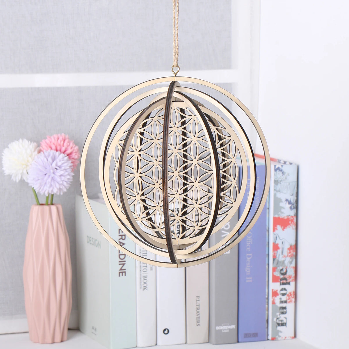 décoration murale bois découpé laser fleur vie géométrique bohème spirituelle suspension 22cm mandala complexe