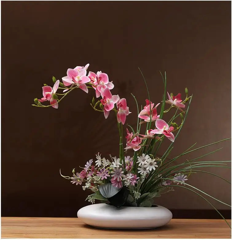 bouquet artificiel moderne fleurs orange rose blanc vert feuilles minimalistesintérieur décoration maison salon
