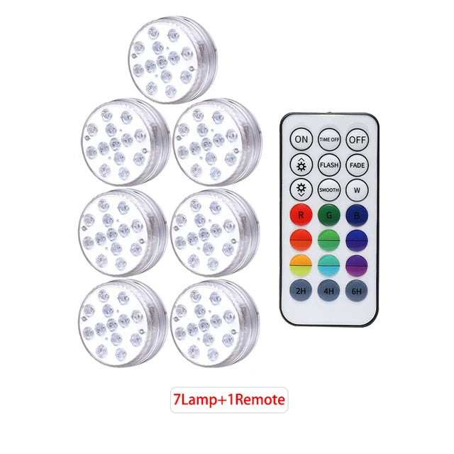 lampe led submersible ip68 13 diodes ronde transparente moderne aimant tasse succion piscine étang