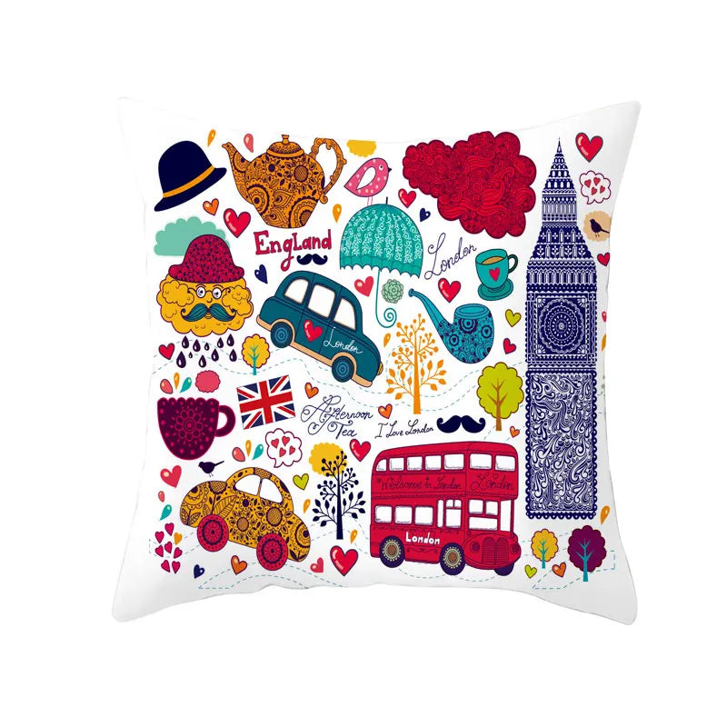 taies d'oreiller décoratives londonien motif big ben polyester respectueux environnement cartoon bleu rouge blanc