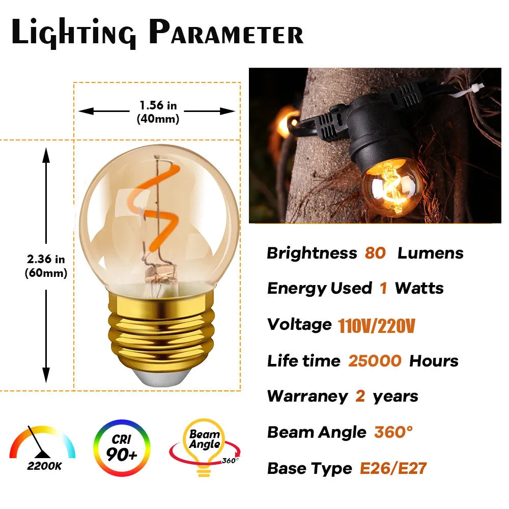 ampoule led filament spirale dorée vintage 220v e27 2200k 25000h dorée opaquée 40x60mm