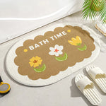 tapis bain antidérapant fleurs cactus vert jaune orange moderne décoratif polyester