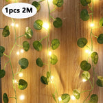 guirlande lumineuse led feuilles vertes lumières blanches noël moderne 2m batterie 2aa 3aa