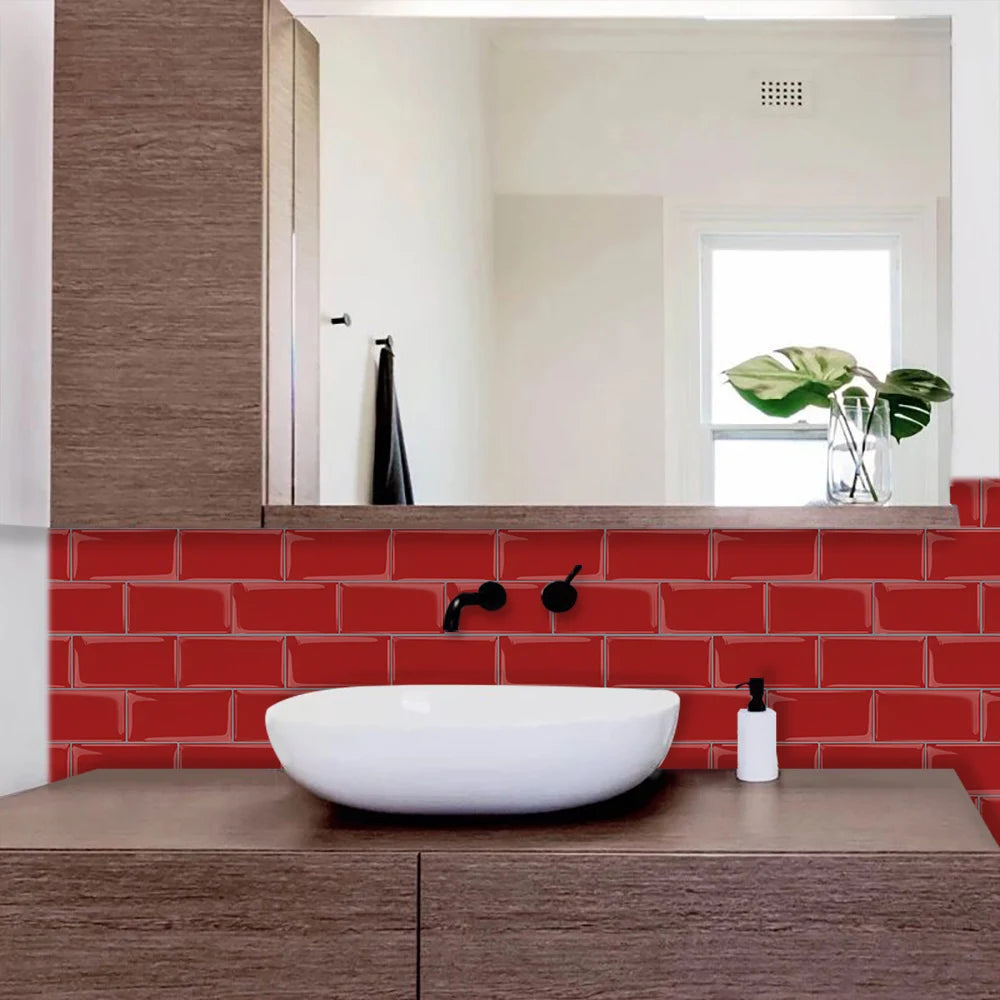 carreaux muraux 3d rouges adhésifs modernes lot pièces brillants décoration intérieure