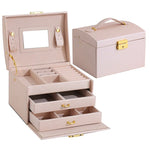 boîte bijoux rose pâle blanc noir miroir compartiments bracelets boucles oreilles bagues montres portable
