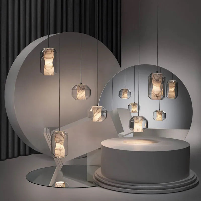 lampe suspendue moderne marbre blanche transparente salon chambre hallhôtel(touch screen)
