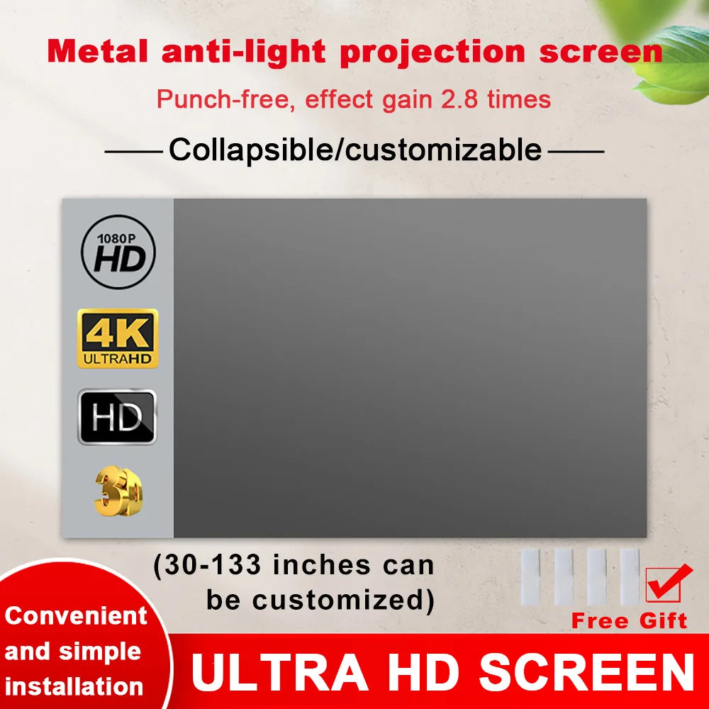 écran projection portable haut lumineux gris mat opacité moderne certifié 30 133 pouces tissu