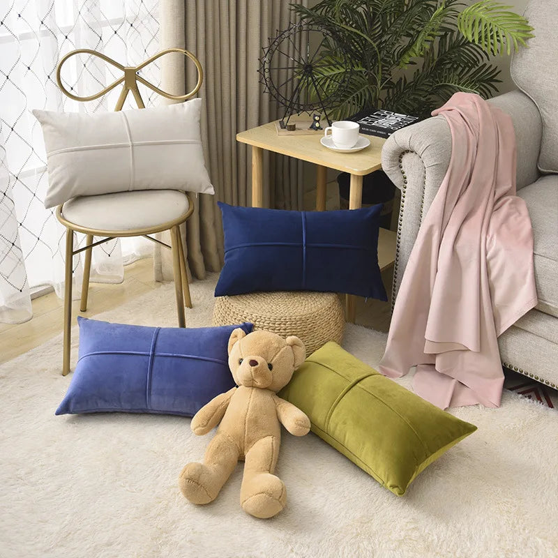 housse coussin velours décorative canapé salon moderne couleur unie simple