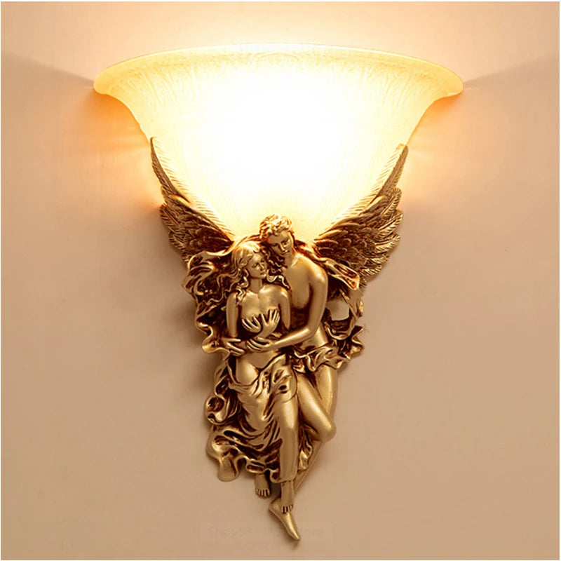 applique murale or sculptée couple ailes classique baroque fixée éclairage mur