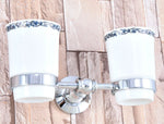ensemble accessoires salle bain chrome blanc porte savon distributeur brosse wc tasse motif