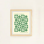 Fleurs et soleil : design floral élégant avec motif de fleurs stylisées dans des tons verts et blancs.