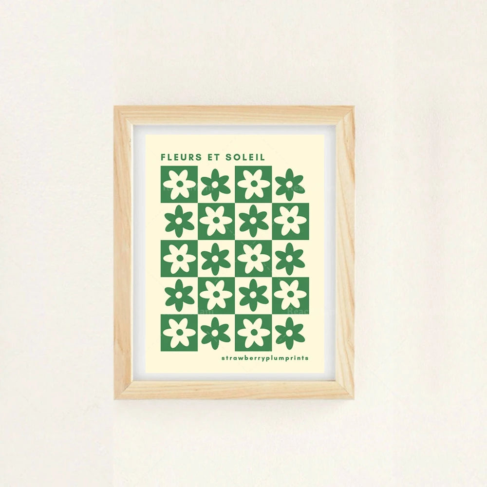 Fleurs et soleil : design floral élégant avec motif de fleurs stylisées dans des tons verts et blancs.