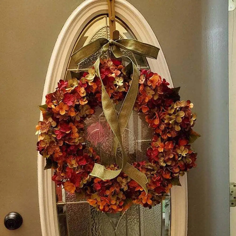 décoration automnale couronne fleurs artificielles ruban papillon hortensia porte entrée Thanksgiving rustic