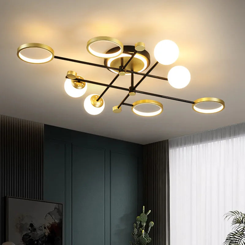 lustre moderne suspendu verre dépoli fer forgé noir doré led contemporain semi encastré