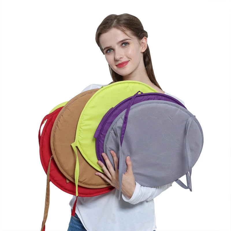 Coussin de chaise rond bleu ciel avec cordon de serrage détaillé