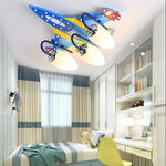 plafonnier led enfant astronautes étoiles fusée moderne bleu rouge jaune blanc clips métalliques ampoules