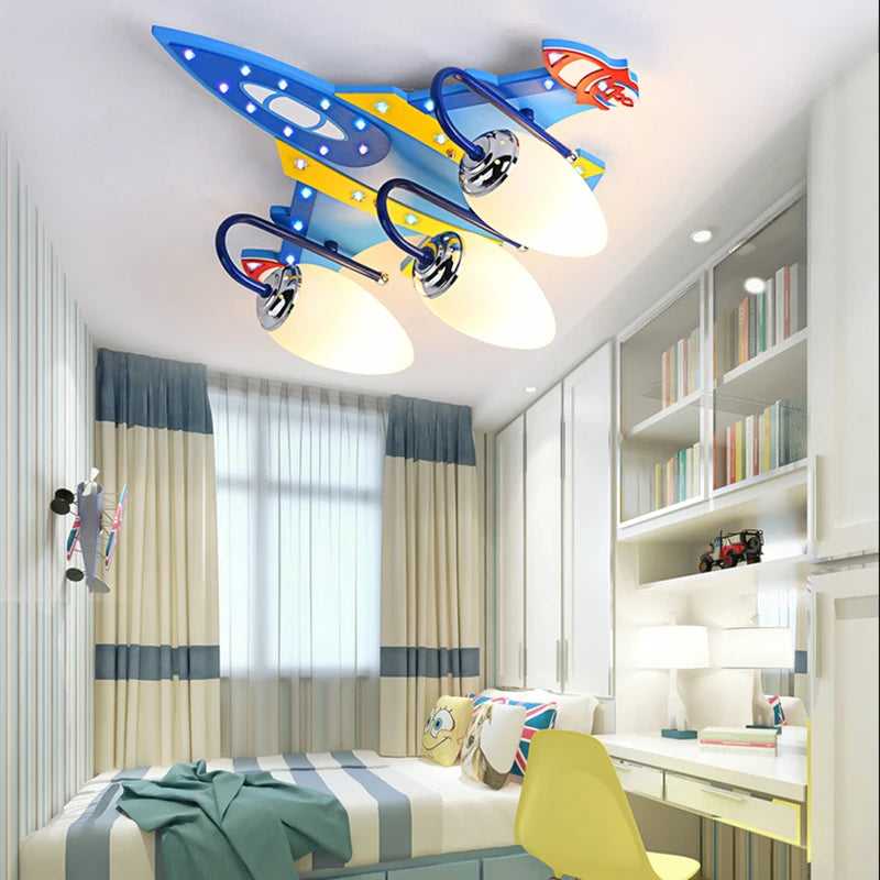 plafonnier led enfant astronautes étoiles fusée moderne bleu rouge jaune blanc clips métalliques ampoules