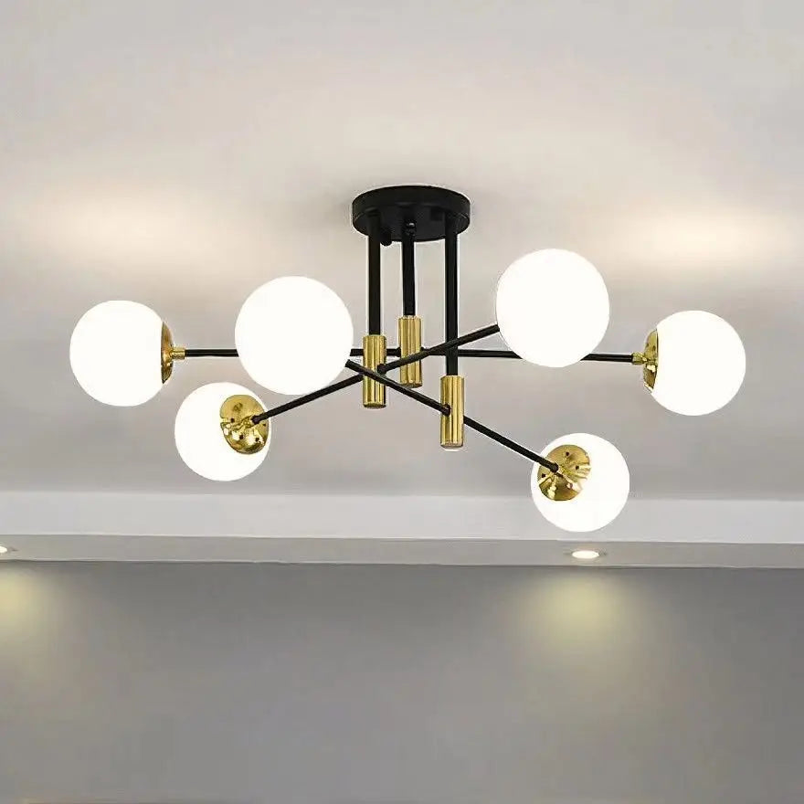 lampe suspension moderne sphères translucides noir doré led nordique retro echangement haut bas