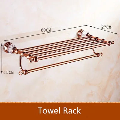 accessoires salle bain or rose élégants cristaux luxueux porte serviettes savon papier toilette vintage