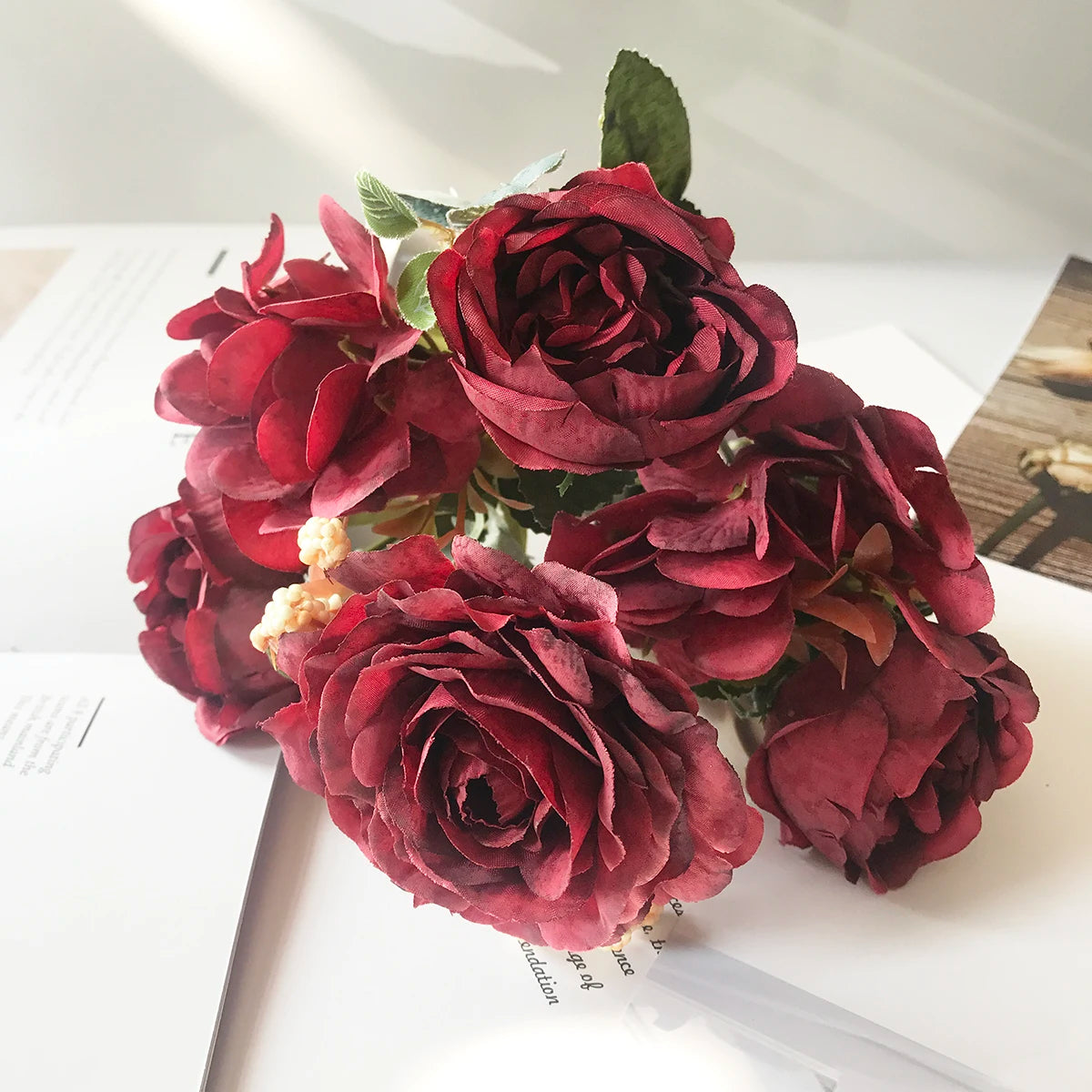 fleur artificielle rose thé soie bouquet rouge blanc décoration mariage maison jardin
