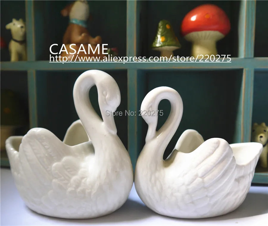 décoration maison cygnes céramique blanc statuettes intérieur vintage bougeoirs porte chandelles