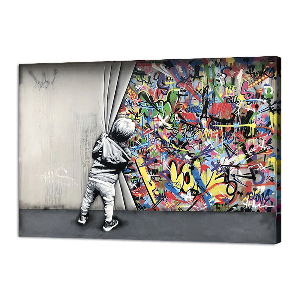 toile d'art moderne graffiti coloré urbain maison chambre enfant horizontal imprégné encre imperméable