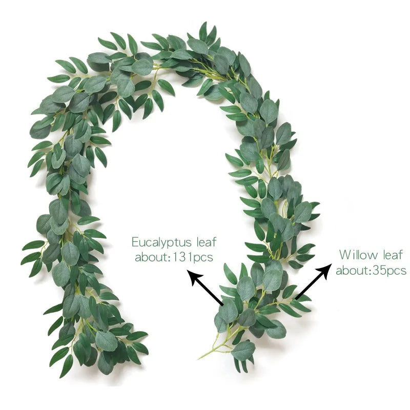 guirlande feuilles eucalyptus artificielles fleurs blanches extérieur intérieur vert naturel rustique accrochable maison jardin