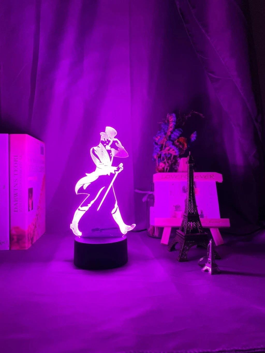 lampe nuit 3d led personnages stylisés or violet bleu vert rouge Jaune Blanc télécommande