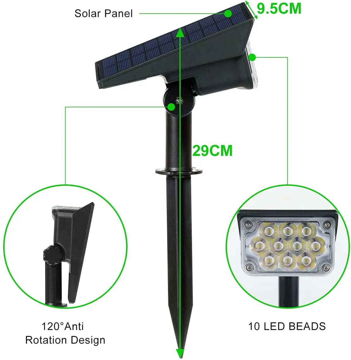 projecteur solaire led vert lumière moderne extérieur autonomie ip65 abs matériaux