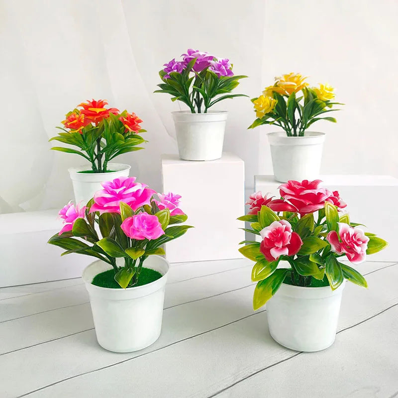 plante artificielle bonsaï fleurs colorées feuilles vertes pot blanc décoration intérieure jardin moderne