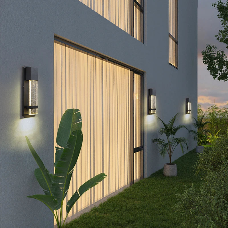 applique murale led moderne verre bulles aluminium noir éclairage extérieur jardin véranda