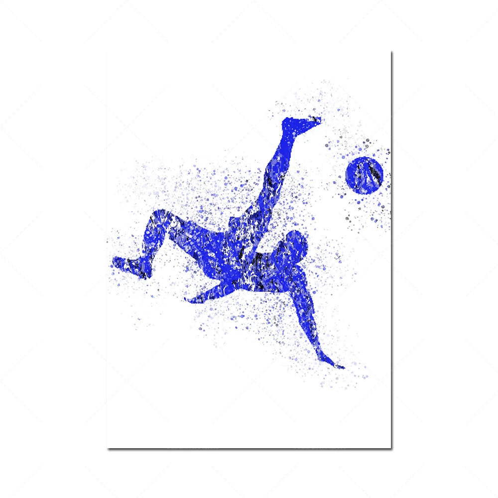 Une silhouette bleue représentant une figure sportive en mouvement expressive.