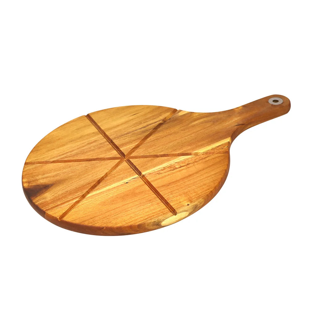 planche pizza bois acacia grain visible ligne gravée marron rustique