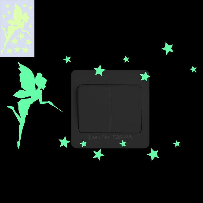 interrupteur mural lumineux fée étoiles papillons moderne adhésif chambre enfant deco vert