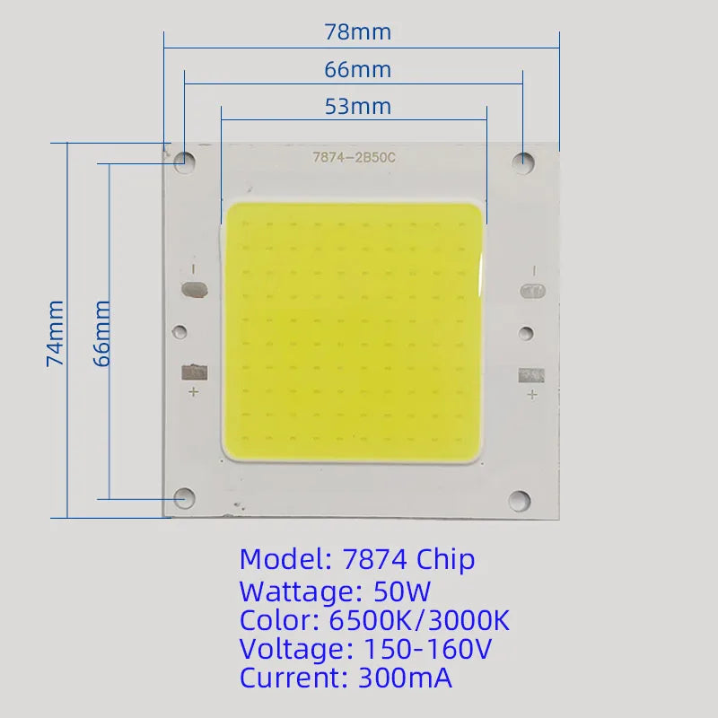puce led cob 50w driver câbles lampadaire extérieur blanc jaune électronique