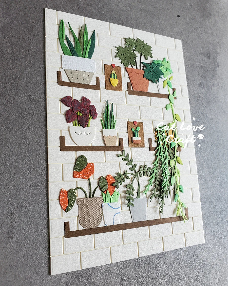 affiche murale plantes motifs brique pots feuilles grilles deco intérieure art