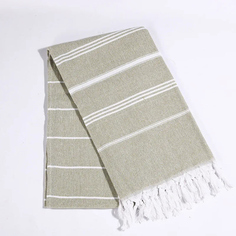 serviette bain rayée 100x180cm coton biologique séchage rapide franges classique rose gris bleuclair