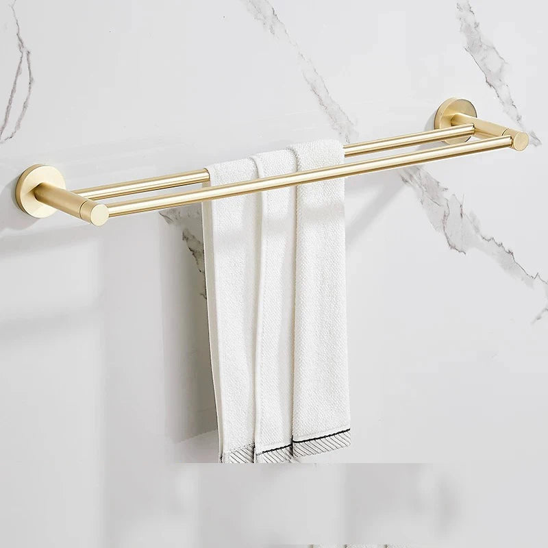 porte serviettes mural doré lisse moderne ensemble quincaillerie bain fixations serviettes blancs