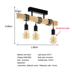 suspension lumineuse industrielle moderne bois naturel noir ampoules e27 clips métalliques chambre salon étude