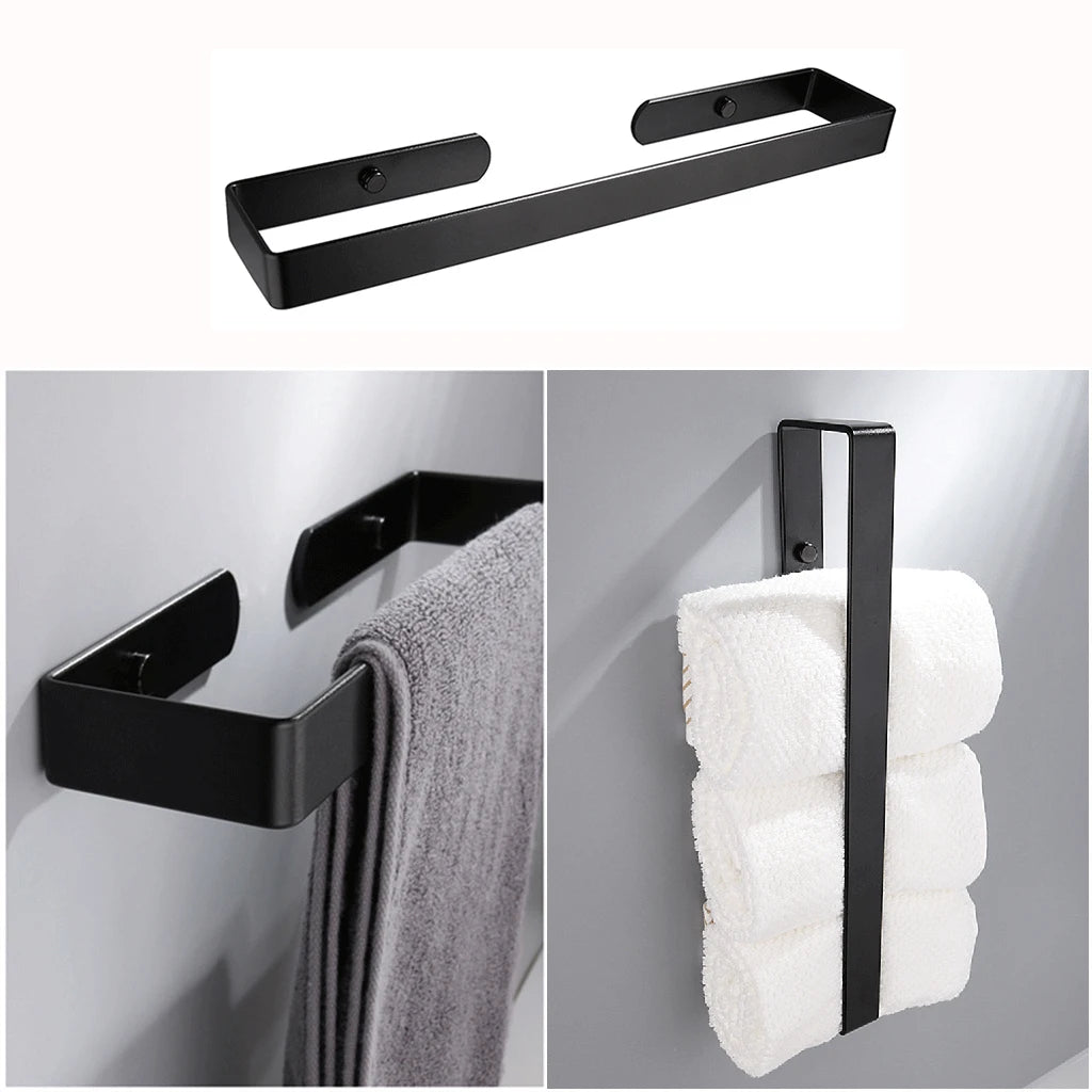 porte serviettes aluminium noir moderne minimaliste vis fixations rangement cuisine salle bains