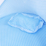 lit parapluie bébé ballons motifs franges transparent filet bleu rose matelas oreiller