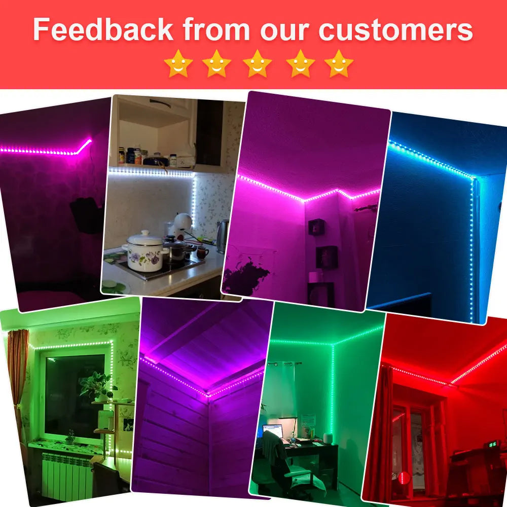 Ruban LED éclairant une cuisine avec des couleurs RGB vibrantes