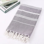 serviette bain rayée 100x180cm coton biologique séchage rapide franges classique rose gris bleuclair